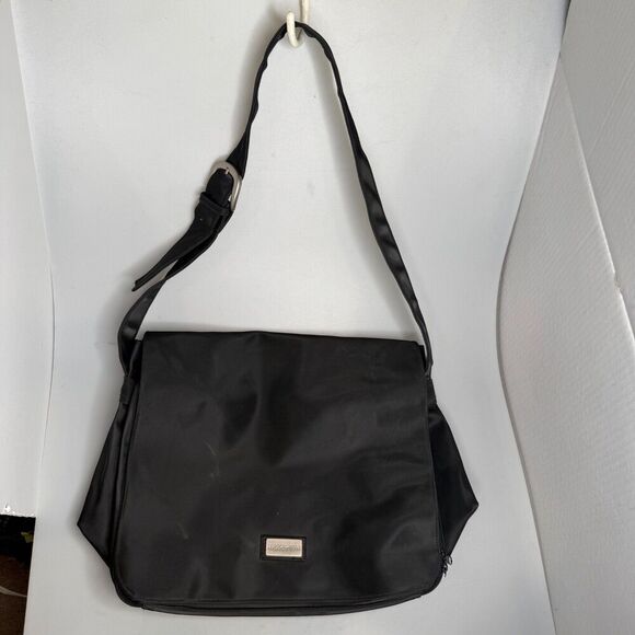 Kenneth Cole Reaction Black Messenger Laptop Bag 14.6” Satin PVC Organizer - Picture 2 of 16